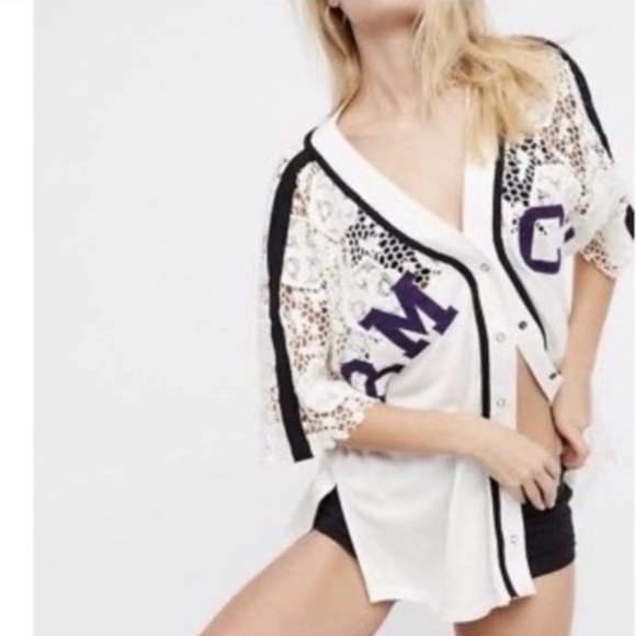 We The Free Baseball Like RMCU 84 Lace Insert Top Shirt - Picture 2 of 7